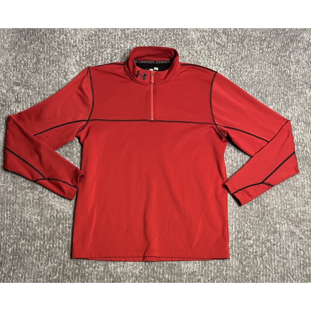 Under Armour 1/4 Zip Pullover Mens Large Fleece Red Long Sleeve Lightweight